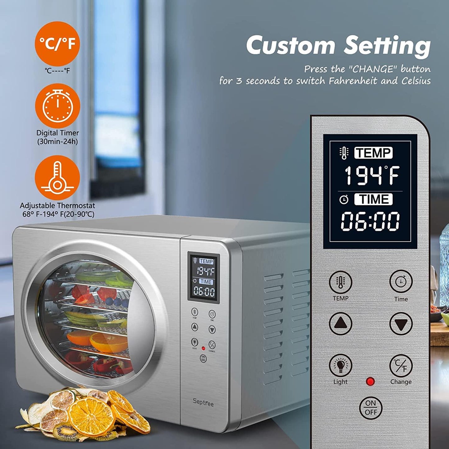 Septree Food Dehydrator 6 Stainless Steel Trays Dryer Machine