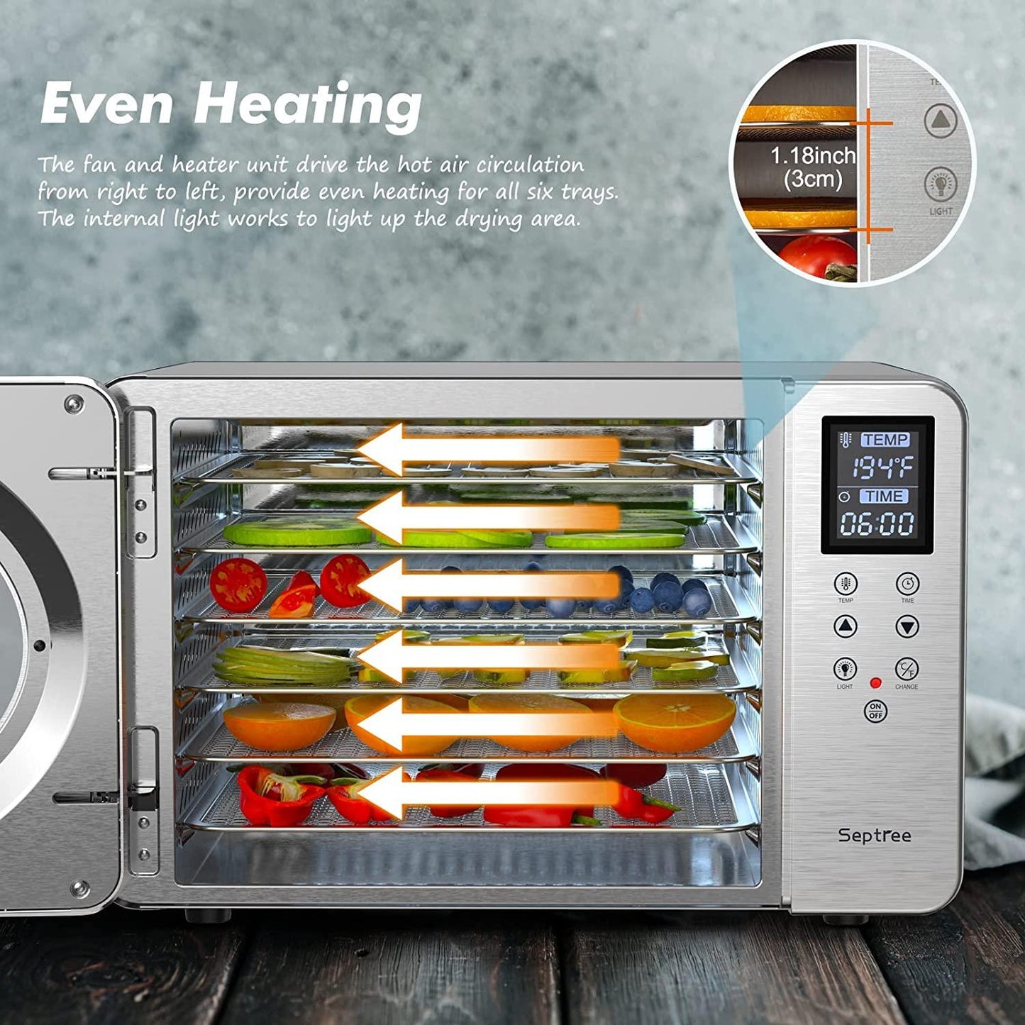 Septree Food Dehydrator 6 Stainless Steel Trays Dryer Machine